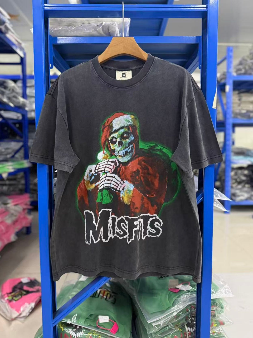 Vintage style washed summer wear T shirt Santa Claus skull