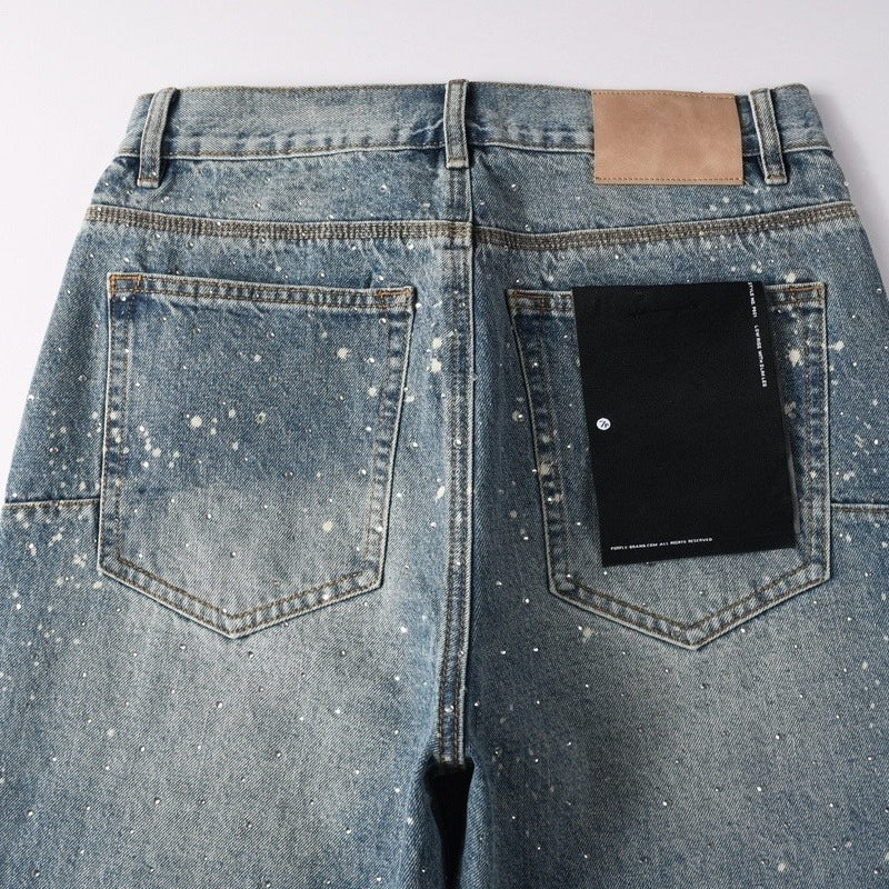 Purple brand Jeans High-quality pure cotton streetwear trousers Rhinestone-embellished loose straight-leg trousers
