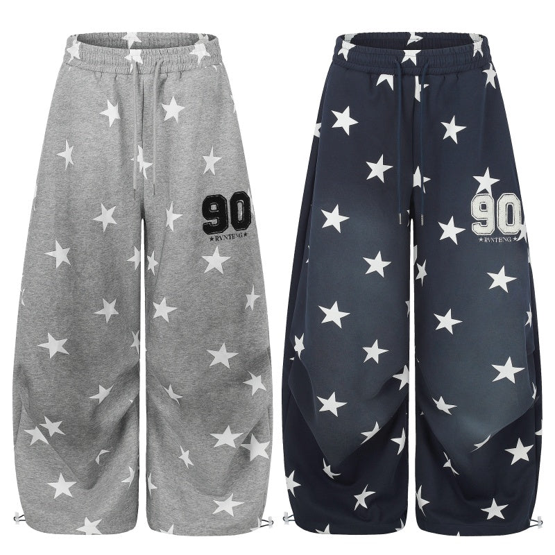 American-style streetwear harem pants Elastic Waist Star & Number Retro Street Outfit