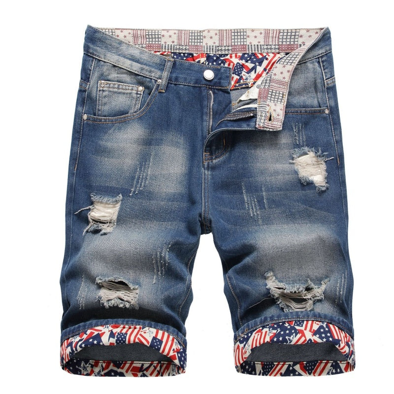 Denim shorts High-quality trendy Distressed with holes casual pure cotton Non-stretch plus-size men's clothing