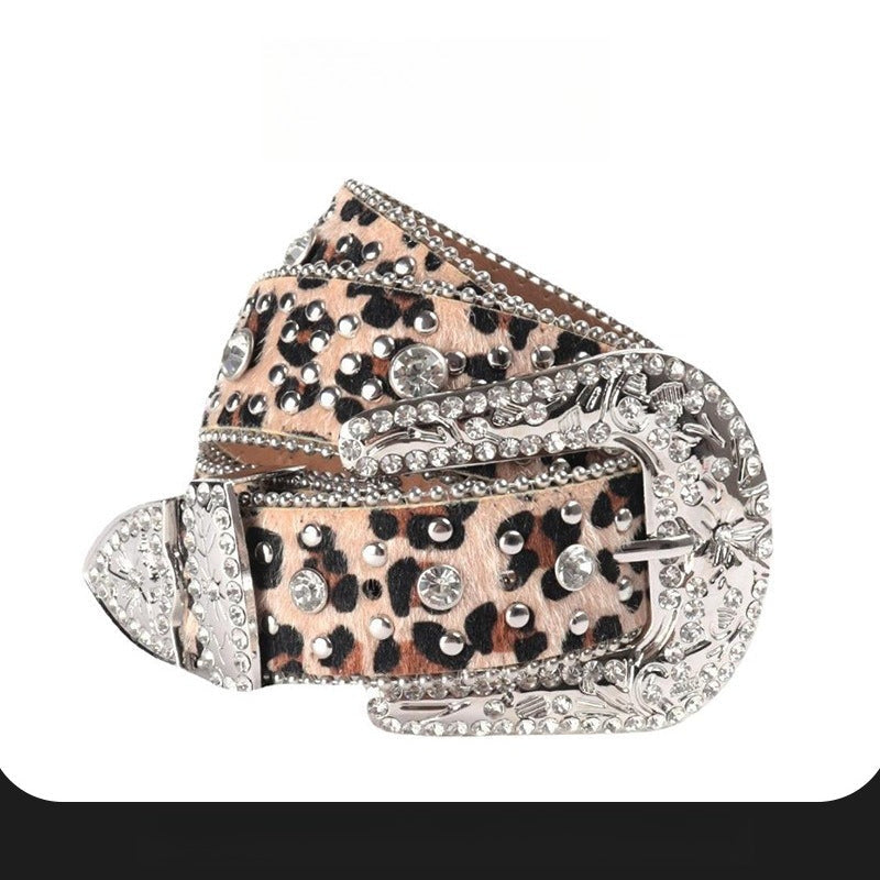 Hip-hop punk rhinestone belt punk leopard print