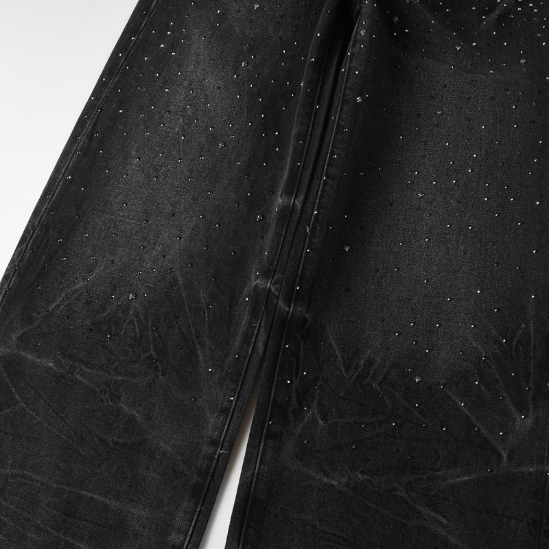 Purple brand Jeans High-quality pure cotton streetwear trousers Rhinestone-embellished loose straight-leg trousers