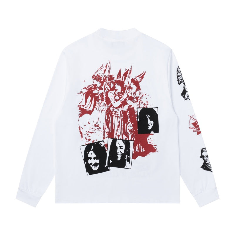 ERD Long sleeved shirt  White Base Dual-Tone Collage Figure Full Sleeve Multi Graphic Layout