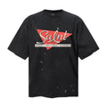 Saint Michael T Shirts Red Triangle With Cursive "Salnt" Front Print Design