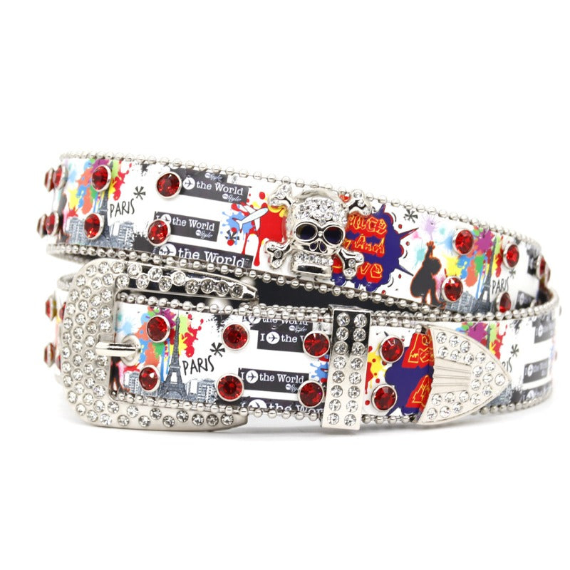 Hip-hop punk rhinestone belt skull wide belt