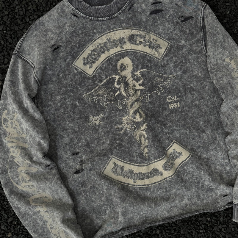 Unisex Vintage sweatshirt Mötley Crüe Hollywood Tour Exclusive Crewneck Sweatshirt – Heavyweight, Washed & Distressed Finish