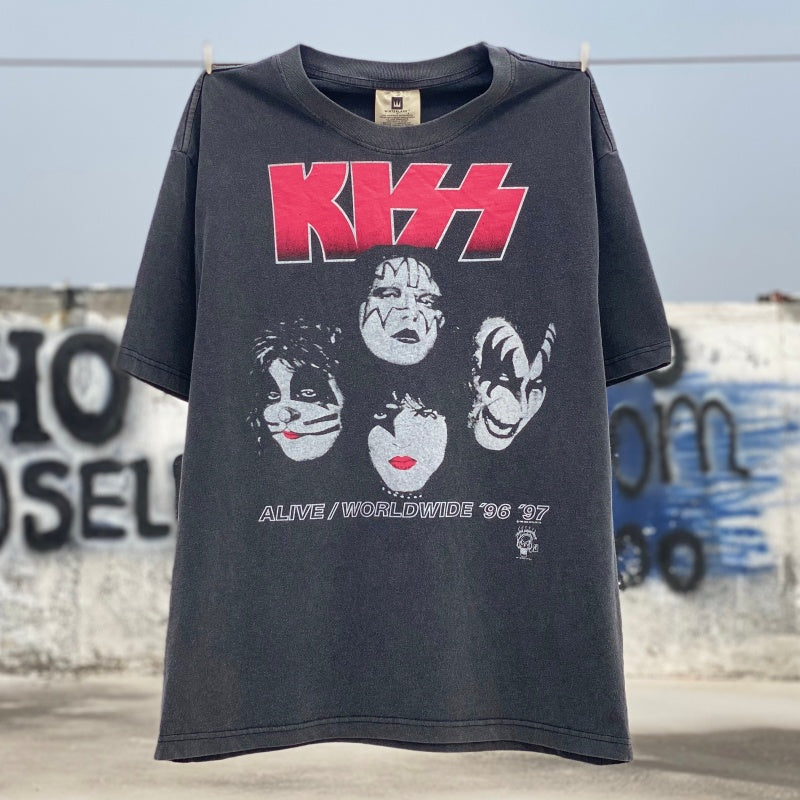 Unisex Vintage T Shirts KISS '96-'97 Tour – Limited Edition Heavyweight Distressed Wash Tee