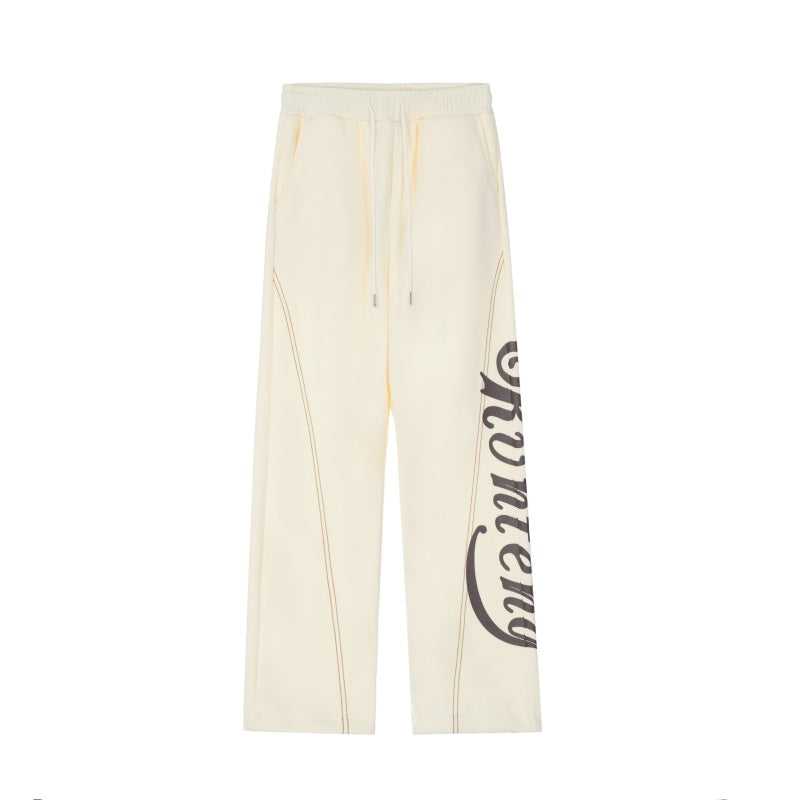 American-style streetwear harem pants Vertical side letter print casual loose cut plus velvet