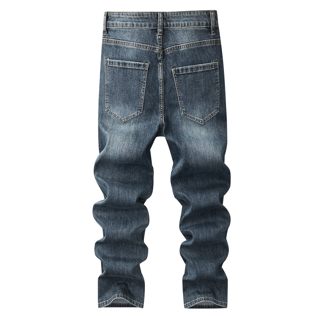 Denim Jacket & Jeans High-Street Trend Retro Casual Matching Distressed Denim Trucker Jacket and Slim-Fit Pants Outfit (jacket and jeans must be purchased separately.)