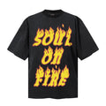 Saint Michael T Shirts Yellow Flame Font "Soul On Fire" Retro Acid Wash Streetwear Print