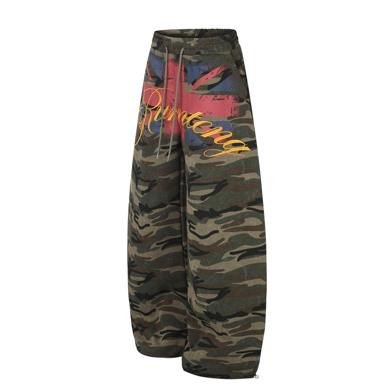 American-style streetwear harem pants Faded Camo Flag Graphic Loose Street Pants