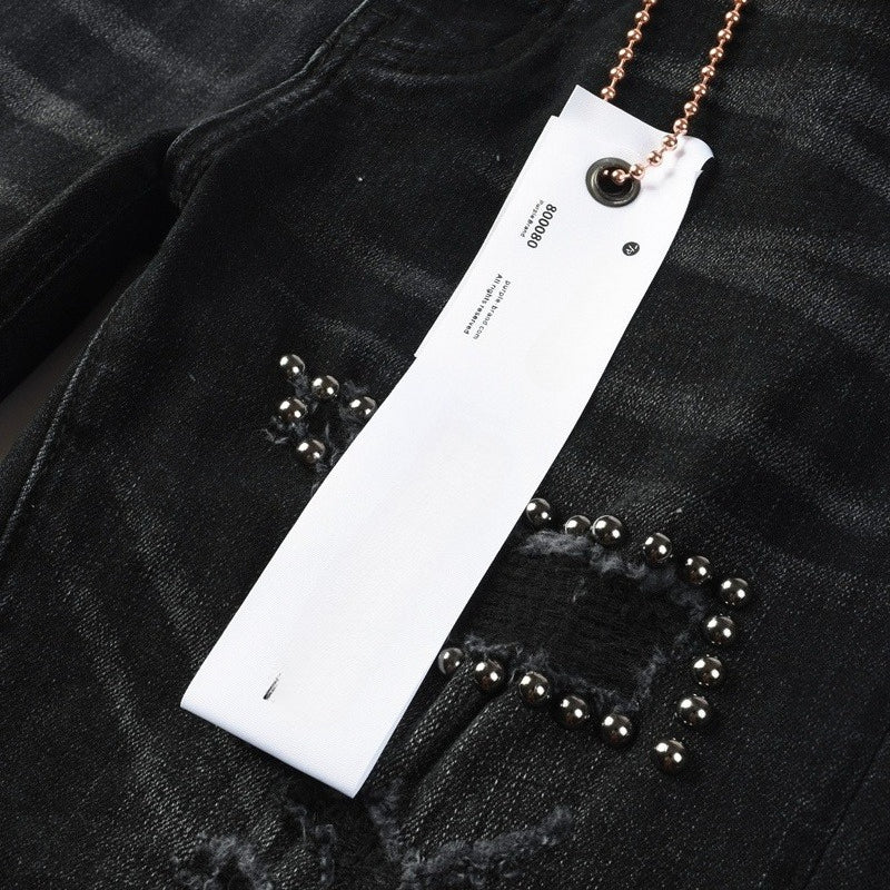 Purple brand Jeans High-quality pure cotton streetwear trousers Rhinestone
