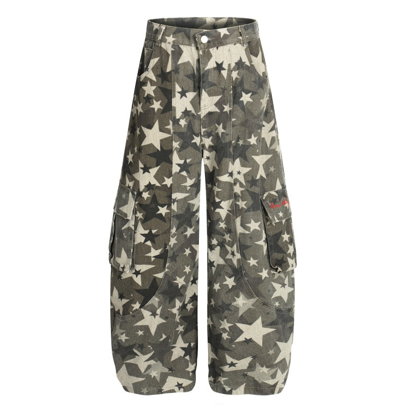 American-style streetwear harem pants Distressed Star Camo Utility Casual Wear