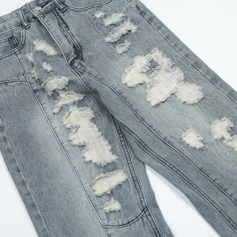 American-style streetwear harem pants Contrast stitched graphic distressed bottoms