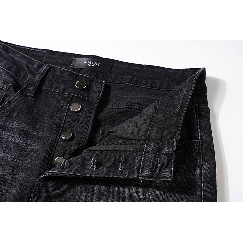 AM Jeans Fashion Black Ripped Loose