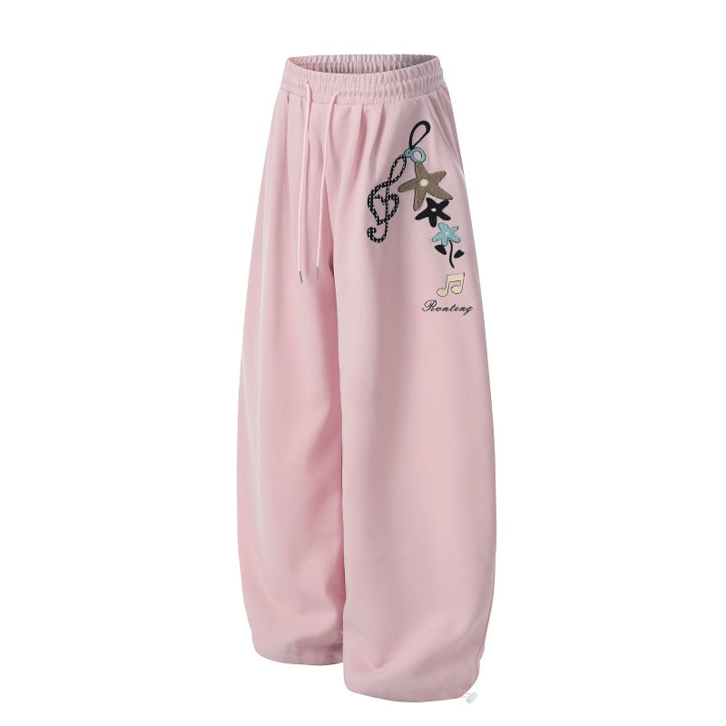 American-style streetwear harem pants Musical Script Star Print Curved Bottoms