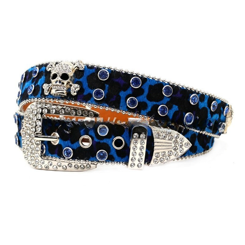 Hip-hop punk rhinestone belt skull wide belt