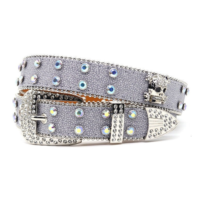 Hip-hop punk rhinestone belt skull wide belt