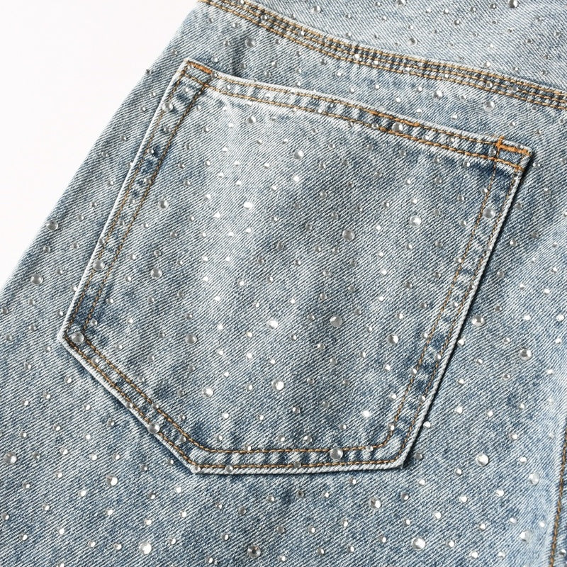 Purple brand Jeans High-quality pure cotton streetwear trousers Rhinestone-embellished loose straight-leg trousers Comes with a belt