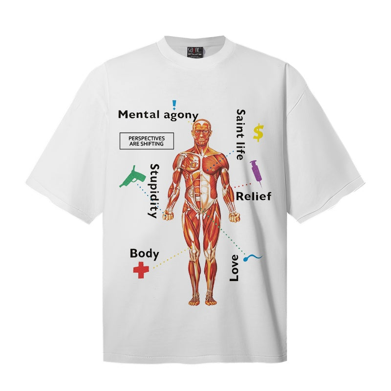 Saint Michael T Shirts Minimal White Human Muscle Chart Mental State Words Streetwear Illustration