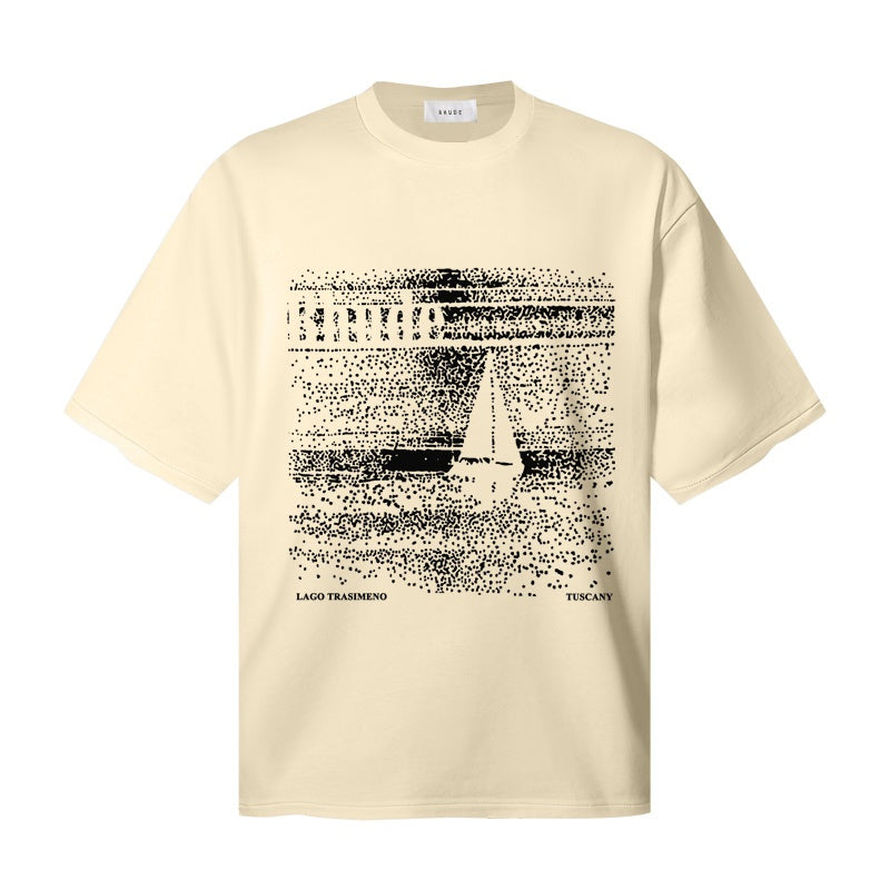 RHUDE T Shirts Monochrome Grunge Ocean‑Vessel Artwork