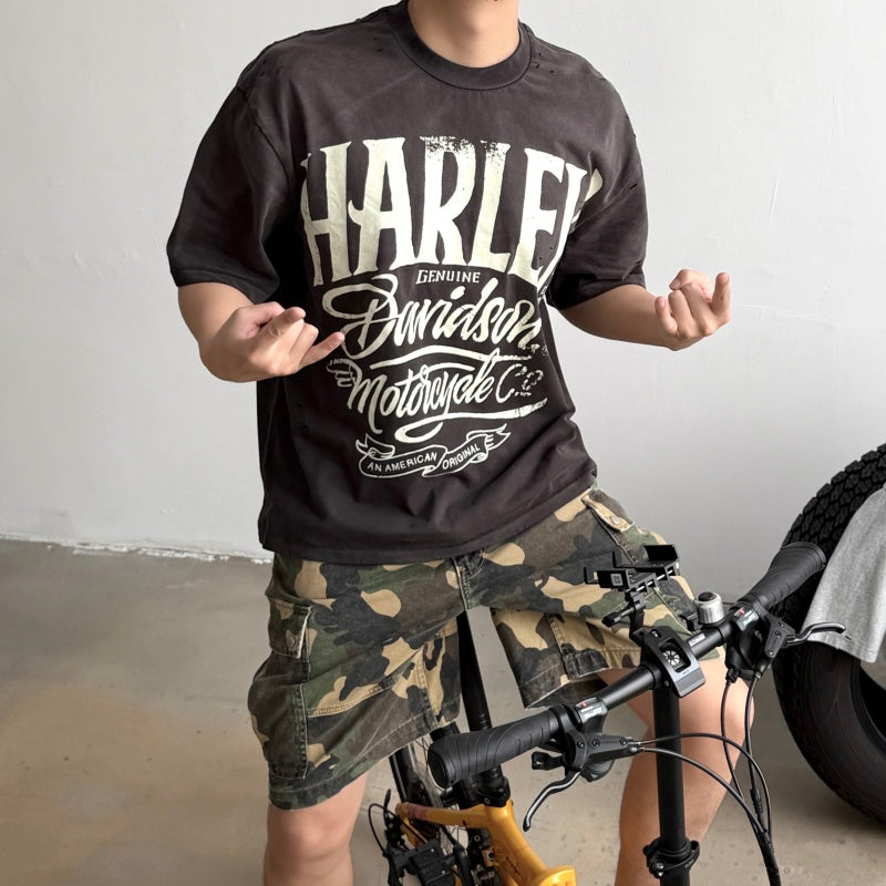 Unisex Vintage T Shirts Saint X BerBerJin X Harley three-way collaboration. Heavyweight 280g fabric (post-wash weight). Vintage construction featuring single-stitch and blind-stitch detailing. Finished with heavy-duty "monkey-style" spray distressing