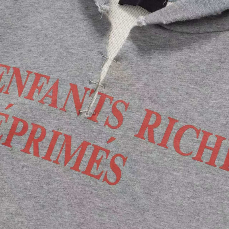 ERD Hoodie Light Gray Half-Zip Loose Top Minimal Red Script Chest Graphic