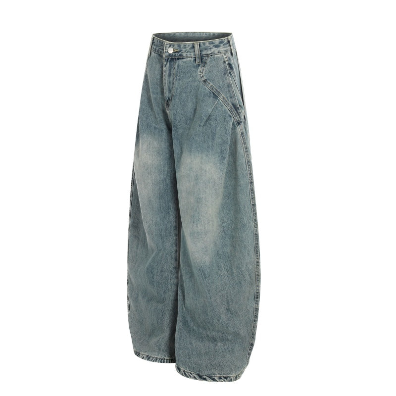 American-style streetwear harem pants Pleated Front Relaxed Curved Denim