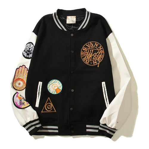 American-style baseball jacket Dries Multi-style Embroidered Animal Badge Black 8-Ball "Clean Fit" Style