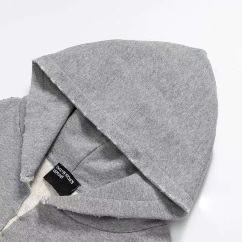 ERD Hoodie Light Gray Half-Zip Loose Top Minimal Red Script Chest Graphic