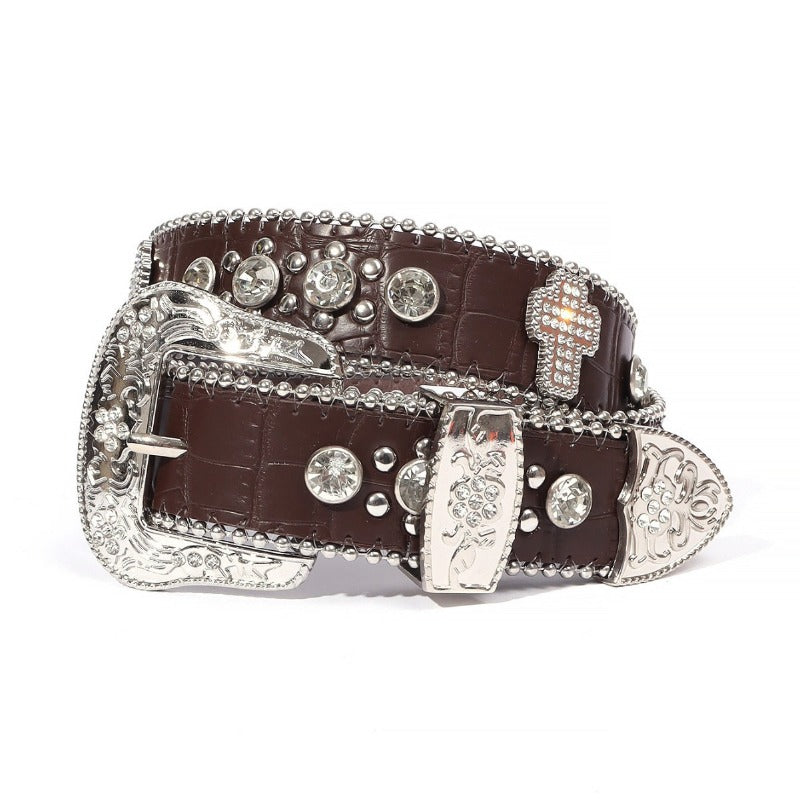 Hip-hop punk rhinestone belt kids cross retro punk style