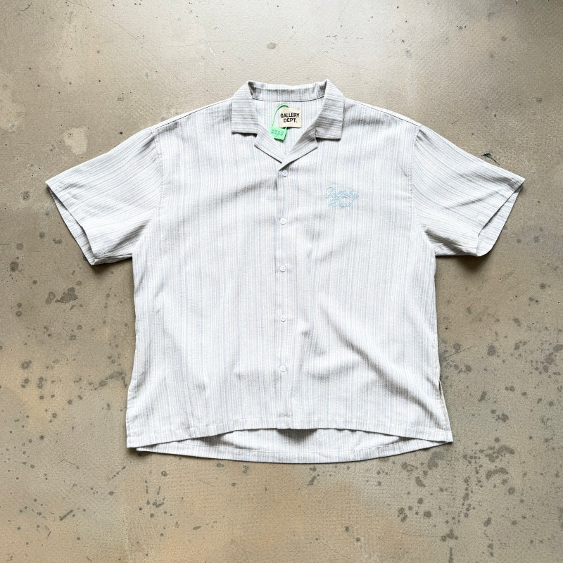 Unisex Vintage T Shirts GALLERY DEPT. 26SS American vintage-style, loose-fitting short-sleeve shirt featuring a Cuban collar and a "dapper old-money" aesthetic. Crafted from a custom linen-blend fabric with a vertical-stripe jacquard weave; breathabl