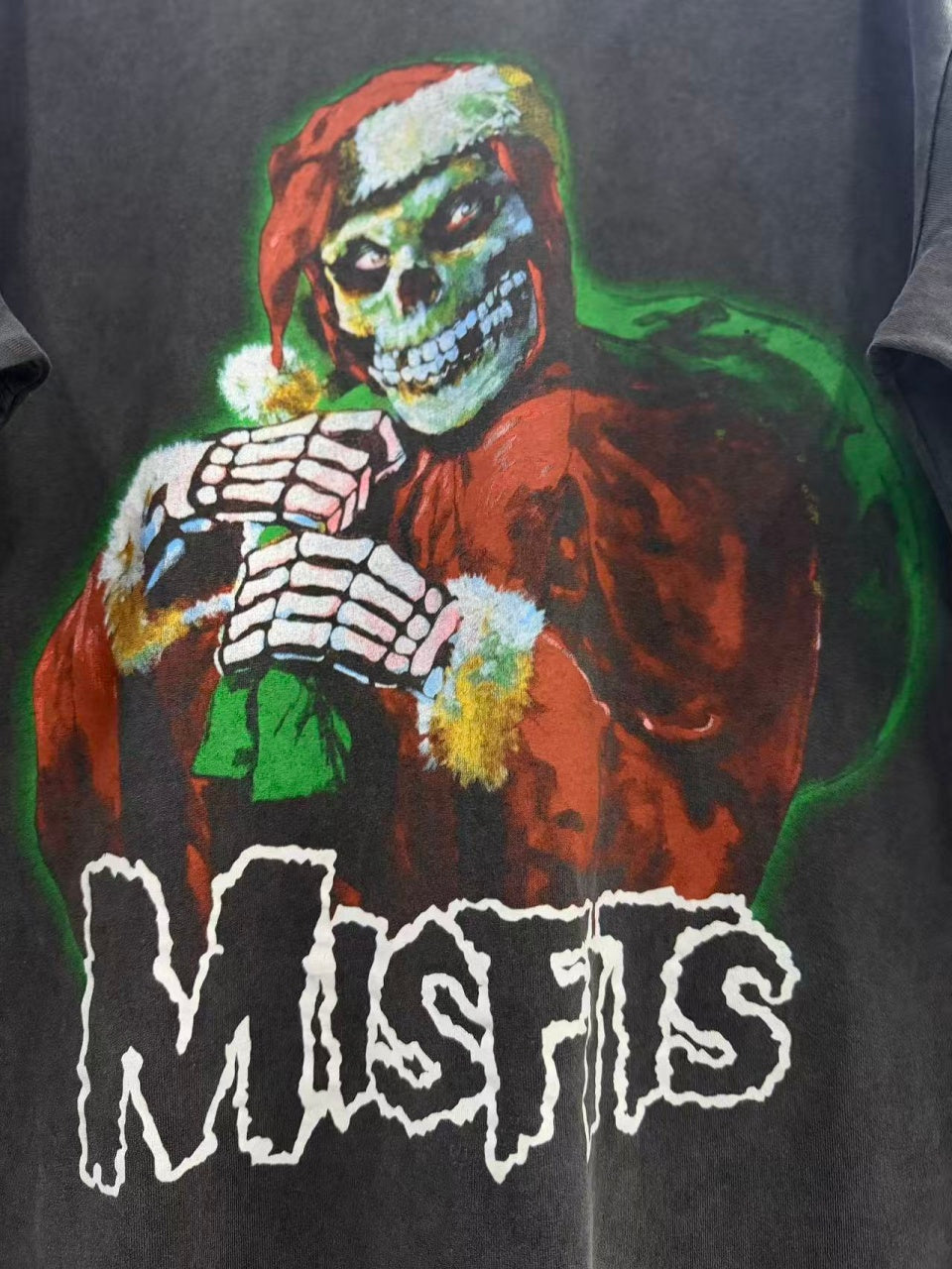Vintage style washed summer wear T shirt Santa Claus skull