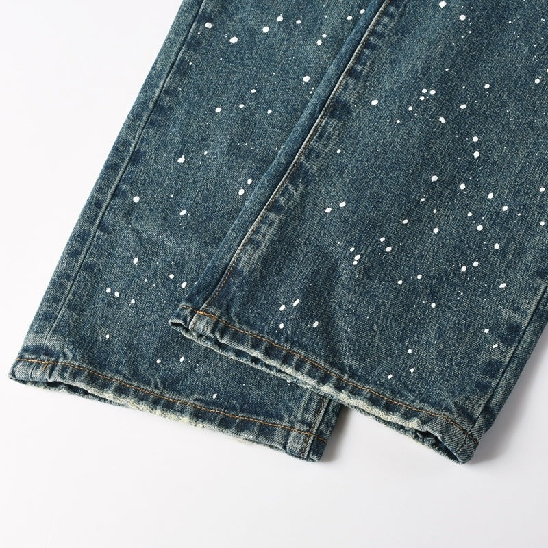 Purple brand Jeans High-quality pure cotton streetwear trousers Rhinestone-embellished loose straight-leg trousers