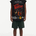 BIG FACE Drop-Shoulder Tank Top High-street vintage style featuring a small neckline, white-ink digital direct-to-garment (DTG) printing, and a heavy-duty, distressed wash finish; crafted from 260g double-yarn plain-knit fabric.