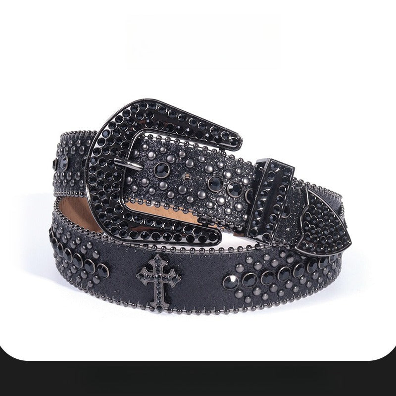 Hip-hop punk rhinestone belt crocodile pattern cross accessories