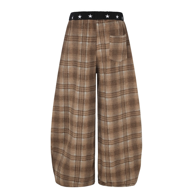 American-style streetwear harem pants Star Waistband Plaid Balloon Trousers