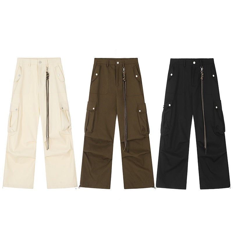 American-style streetwear harem pants Streetwear Relaxed Fit Cargo Bottoms, Pleated Multi Pocket Work Pants